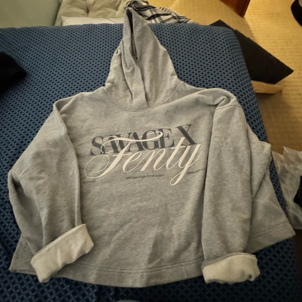Savage X Fenty Gray Logo Hoodie Top